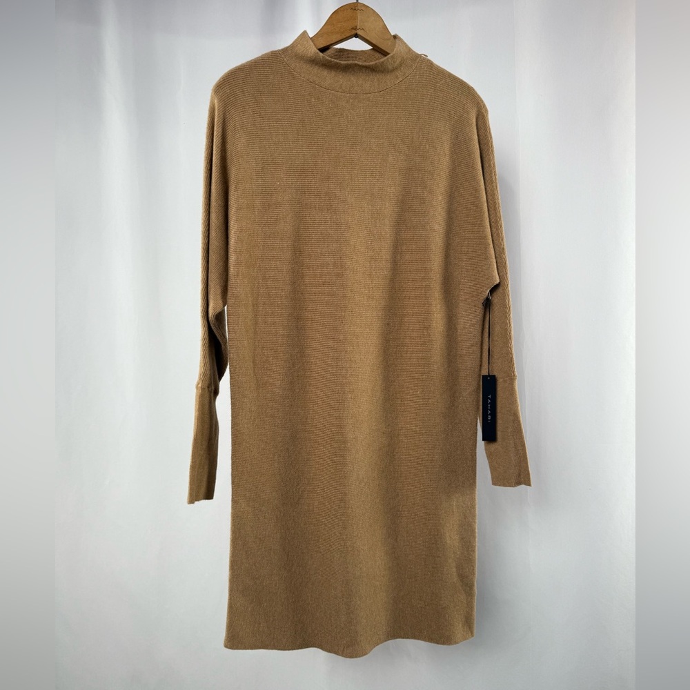 NWT Tahari Long Sleeve Knit‎ Dress in Light Brown Size Small